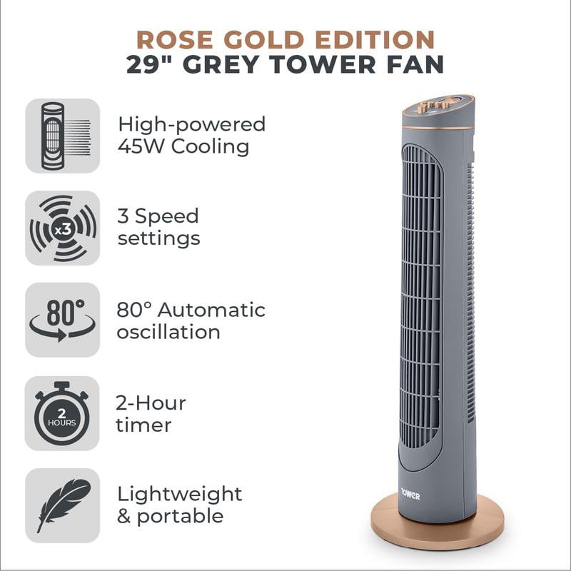 Tower Rose and Grey 29 Inch Cavaletto Tower Fan