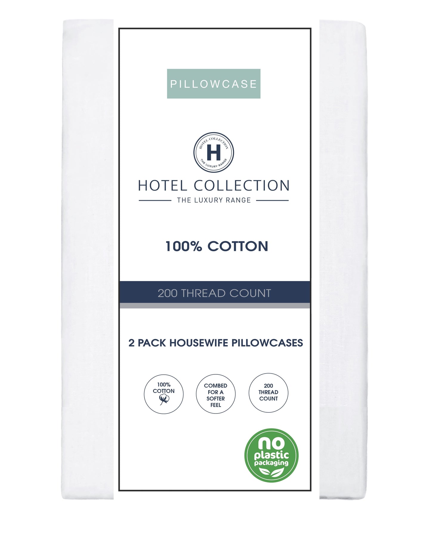 Hotel Collection Pack of 2 100% Cotton Housewife White Pillow Cases