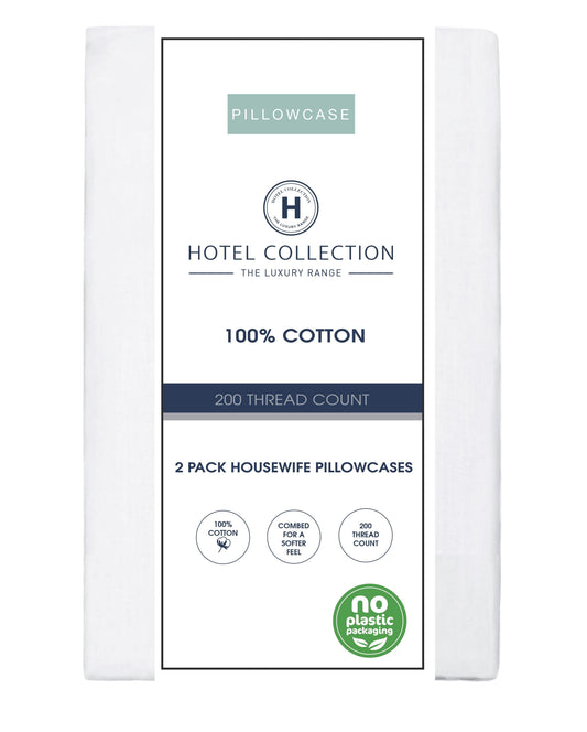 Hotel Collection Pack of 2 100% Cotton Housewife White Pillow Cases