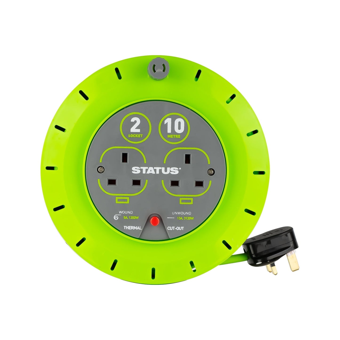 Status 10 Metre 2 Socket Cassette Extension Reel