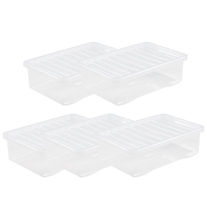 Pack of 5 Wham Crystal 32L Under Bed Box and Lid