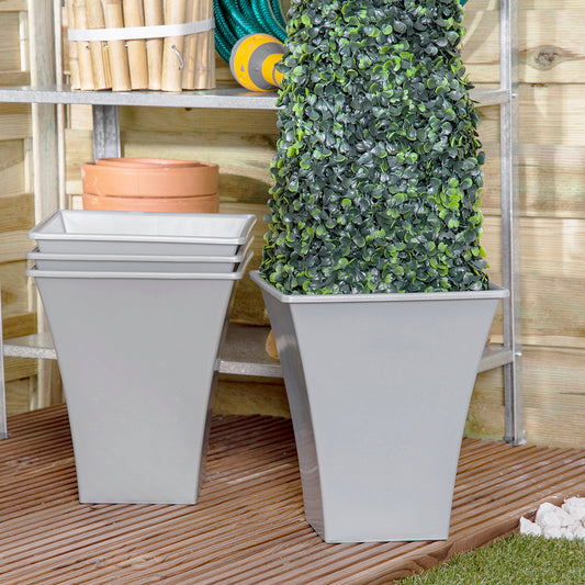 Pack of 4 23cm Grey Recycled Square Metallica Planters