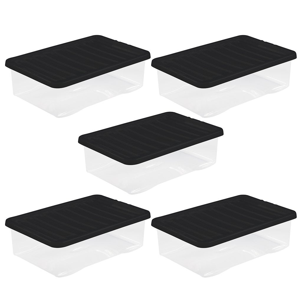Pack of 5 Wham Crystal 32 Litre Clear and Black Box and Lid