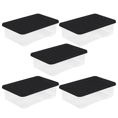 Pack of 5 Wham Crystal 32 Litre Clear and Black Box and Lid