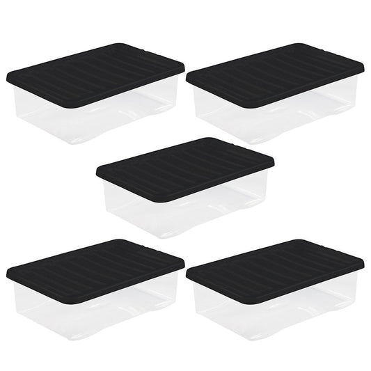 Pack of 5 Wham Crystal 32 Litre Clear and Black Box and Lid