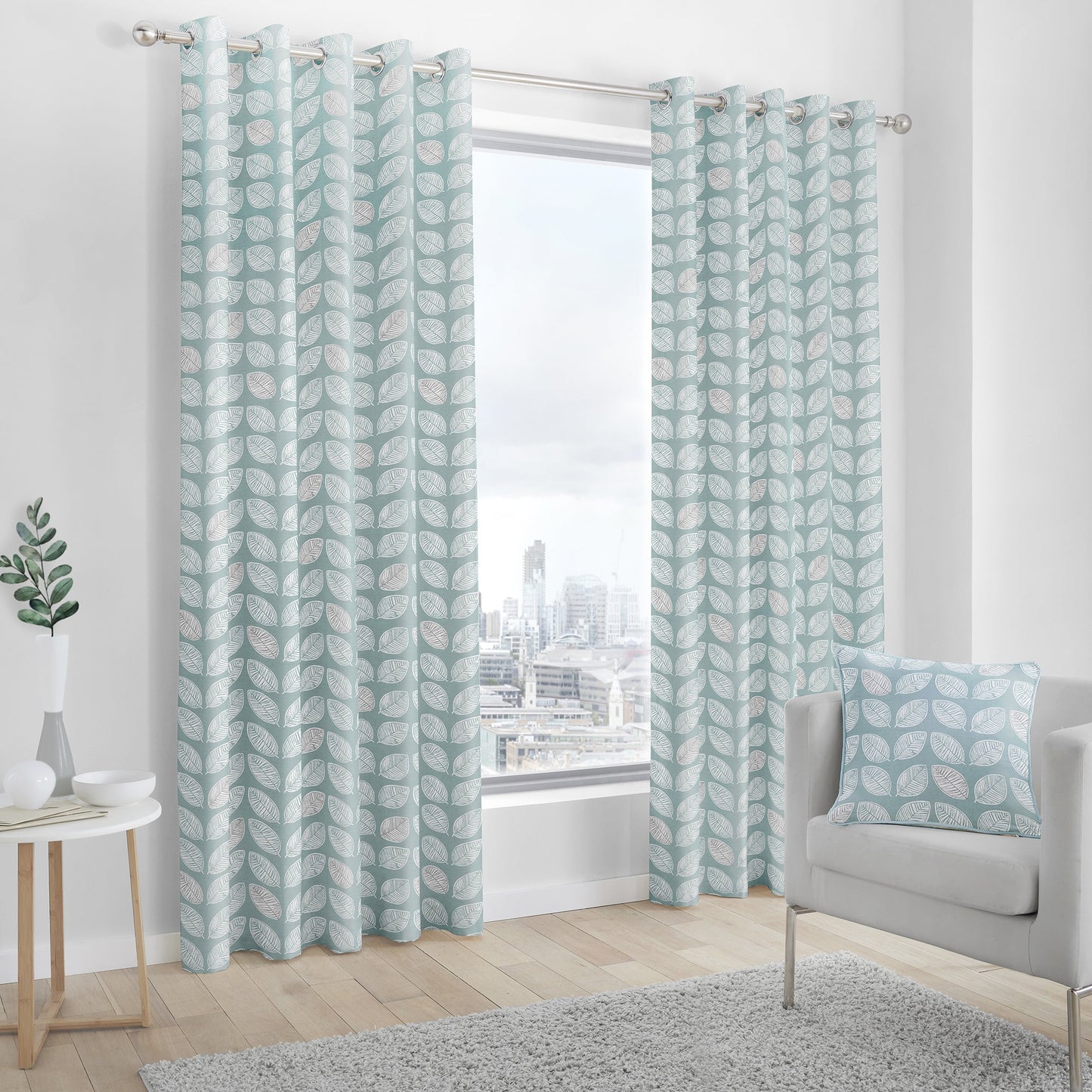Fusion Delft Duck Egg Eyelet Curtains