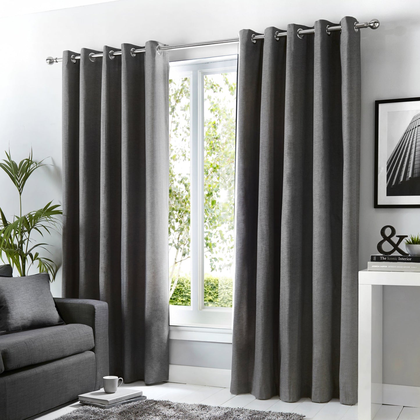 Fusion Sorbonne Charcoal Eyelet Curtains