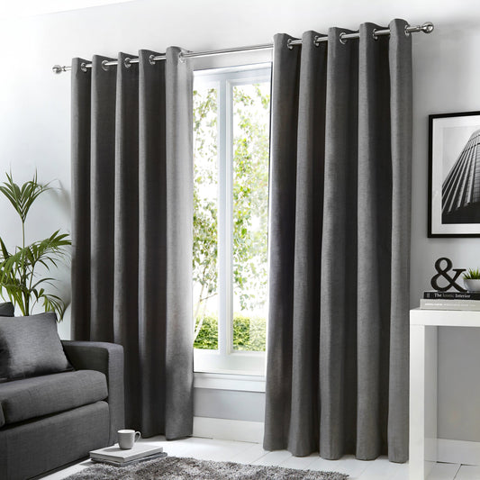 Fusion Sorbonne Charcoal Eyelet Curtains