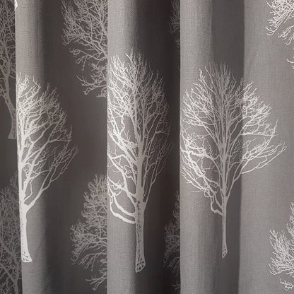Fusion Woodland Trees Charcoal Eyelet Curtains