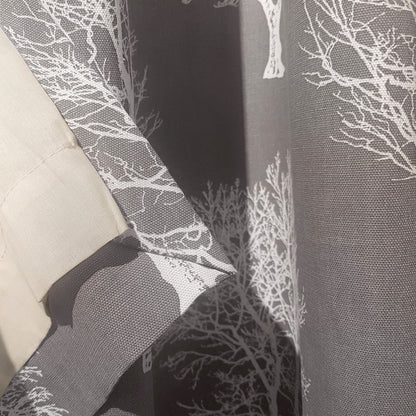 Fusion Woodland Trees Charcoal Eyelet Curtains