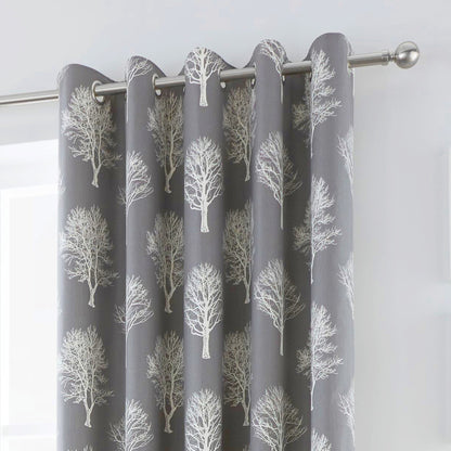 Fusion Woodland Trees Charcoal Eyelet Curtains