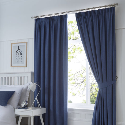 Fusion Dijon Blackout Pencil Pleat Navy Curtains
