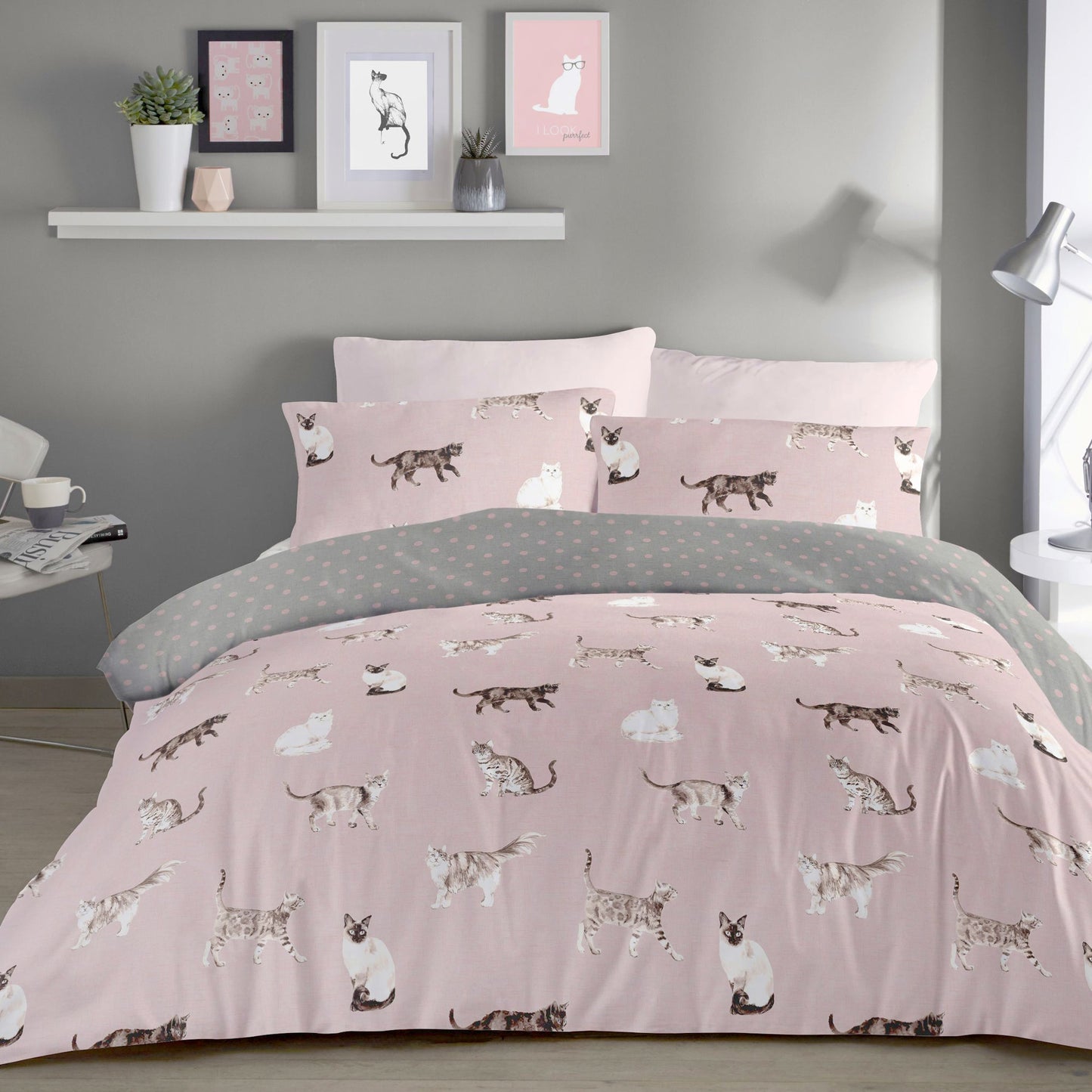 Fusion Cats Easy Care Blush Duvet Cover Set