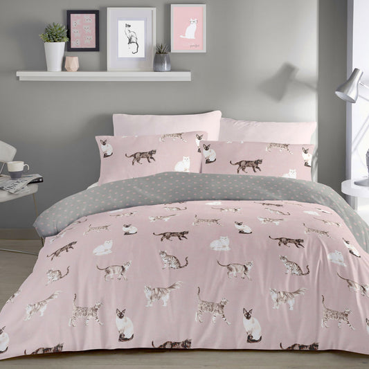 Fusion Cats Easy Care Blush Duvet Cover Set