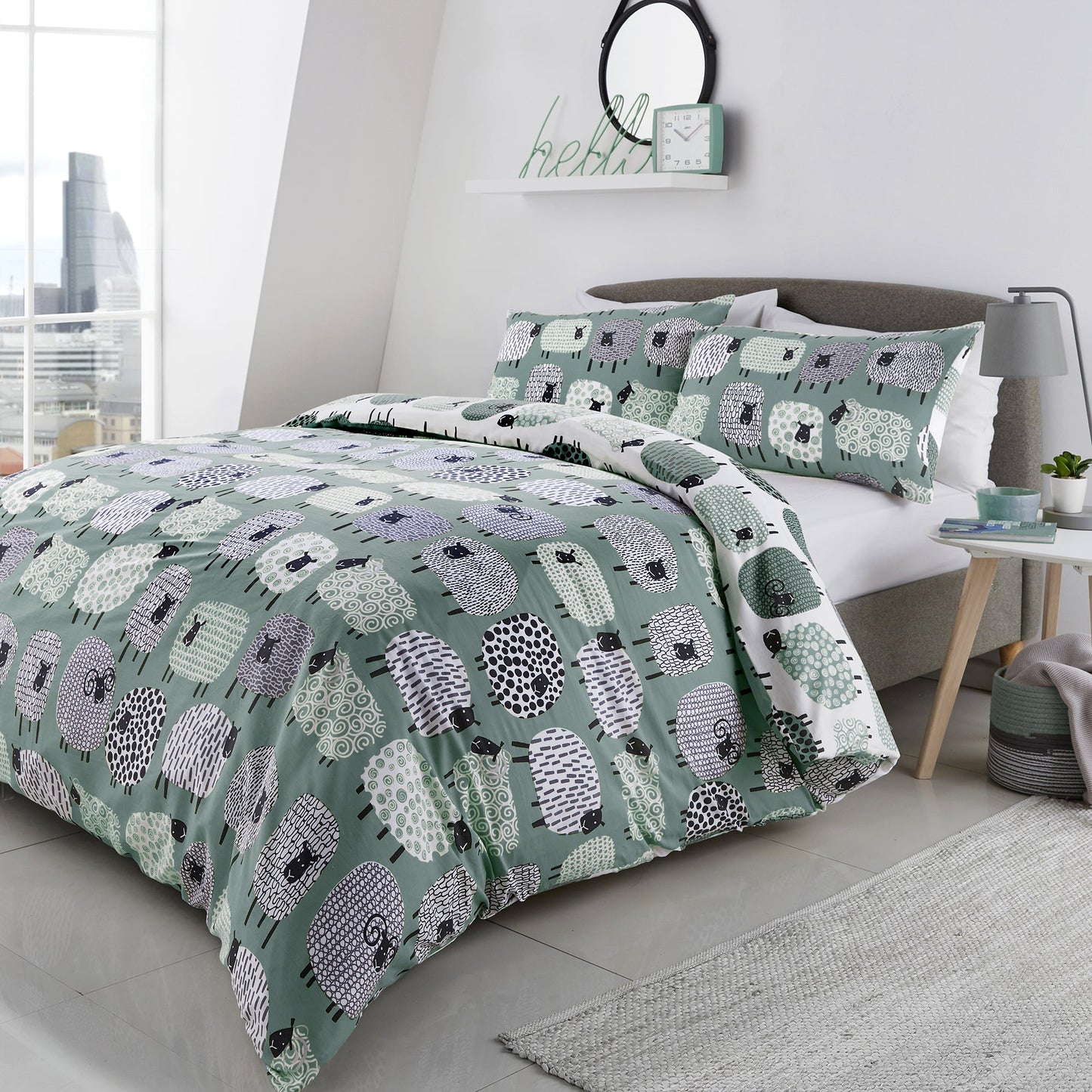 Fusion Dotty Sheep Easy Care Duck Egg Duvet Cover Set