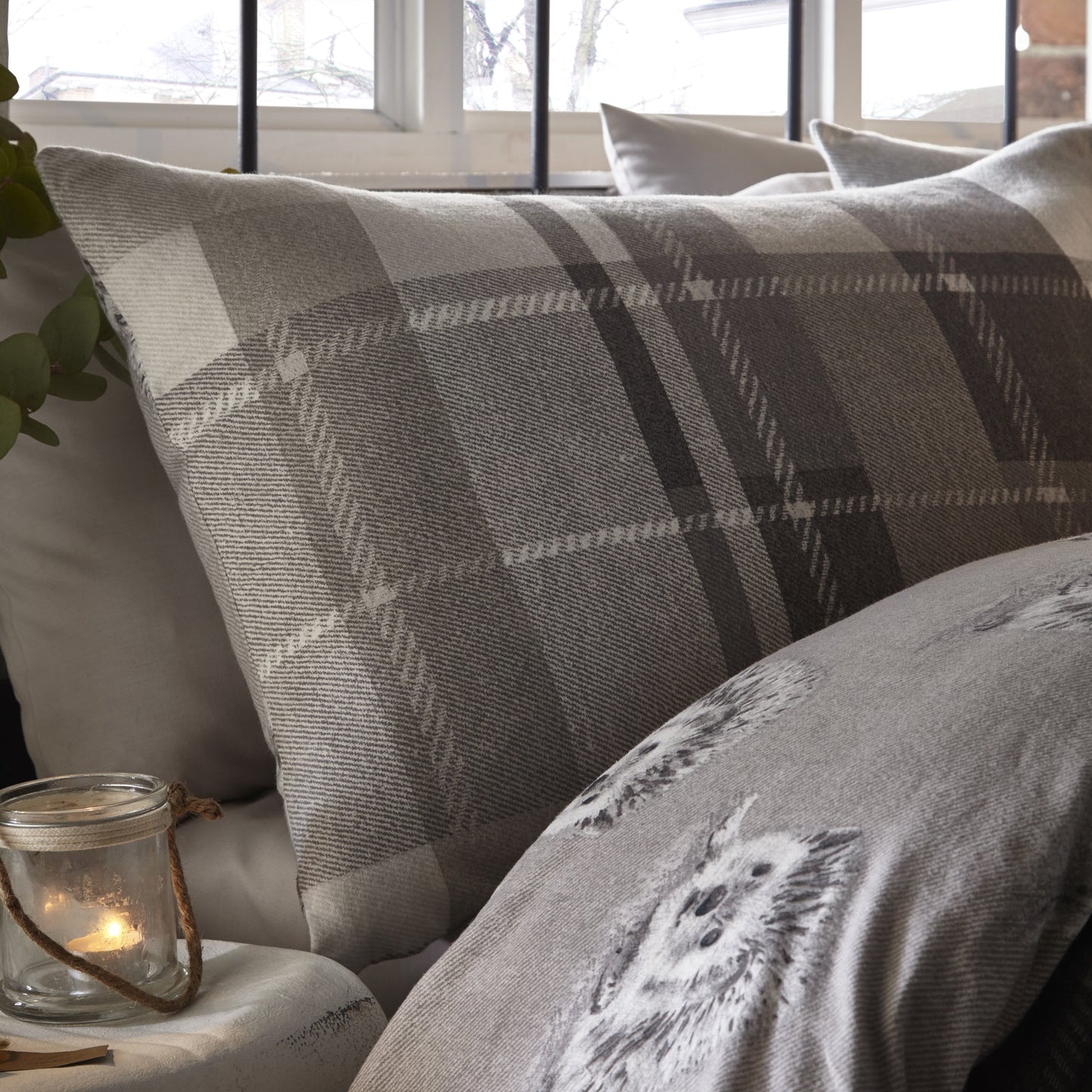 Dreams & Drapes Lodge Colville Grey Check Duvet Cover Set