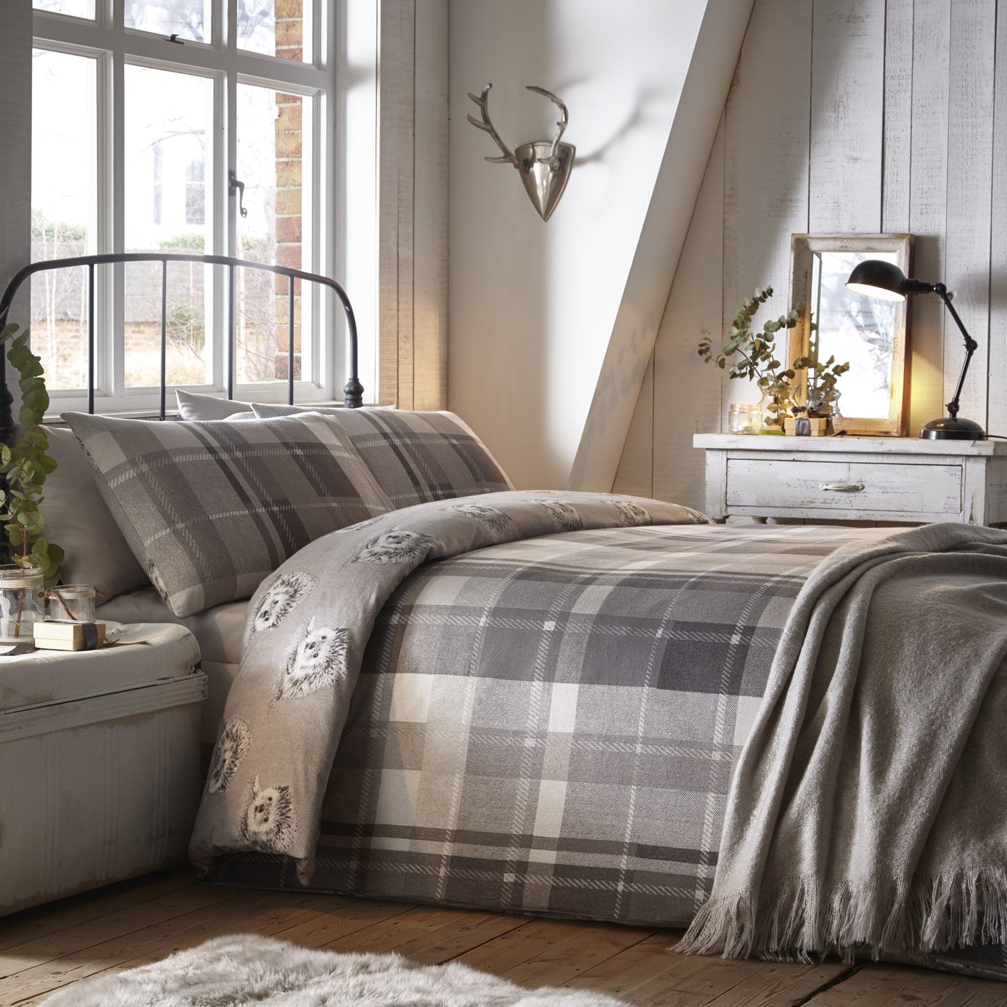 Dreams & Drapes Lodge Colville Grey Check Duvet Cover Set