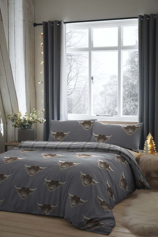 Fusion Highland Cow Grey Duvet Cover Set