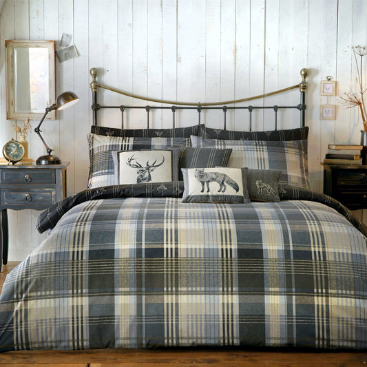 Dreams & Drapes Lodge Connolly Check Charcoal Duvet Cover Set