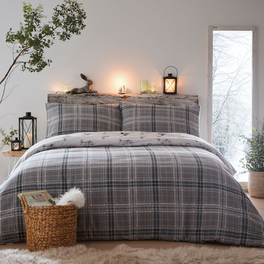 Dreams & Drapes Lodge Derwent Check Grey Duvet Cover Set