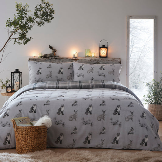 Dreams & Drapes Lodge Derwent Check Grey Duvet Cover Set