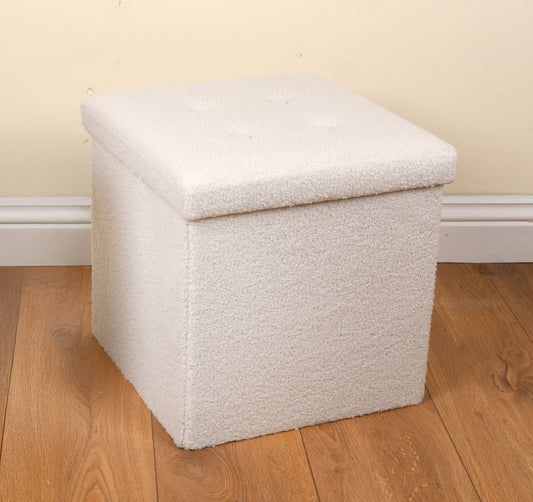 Boucle White Square Ottoman