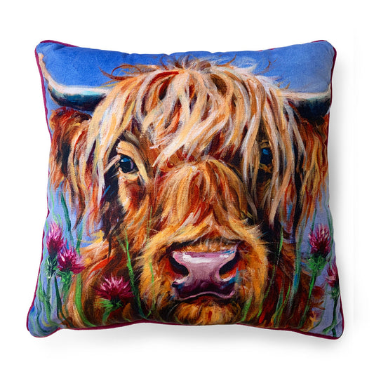 Hewie the Highland Cow Velvet Cushion