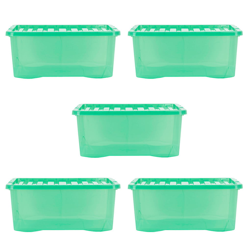 Pack of 5 Wham Crystal 45L Tinted Green Box and Lid