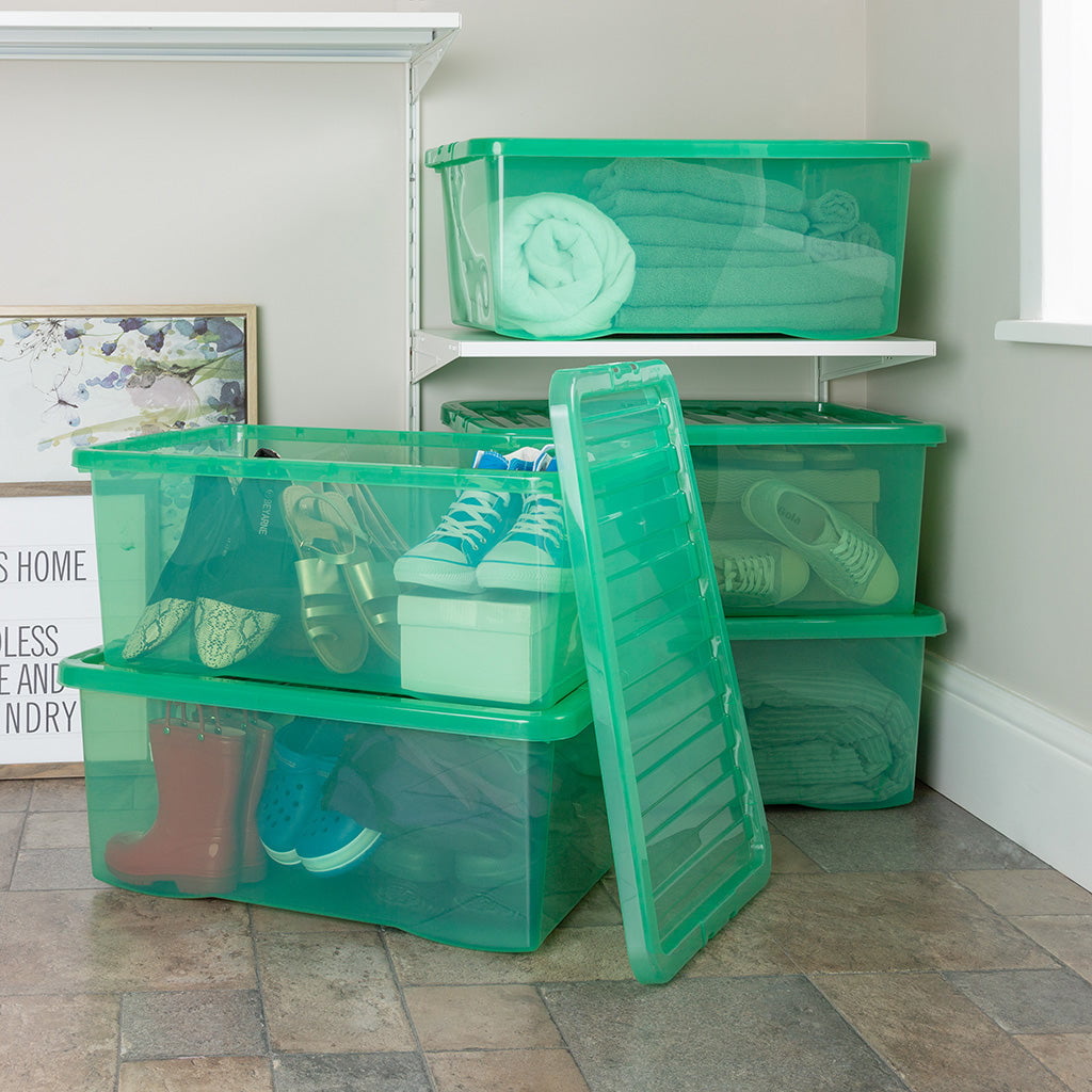Pack of 5 Wham Crystal 45L Tinted Green Box and Lid