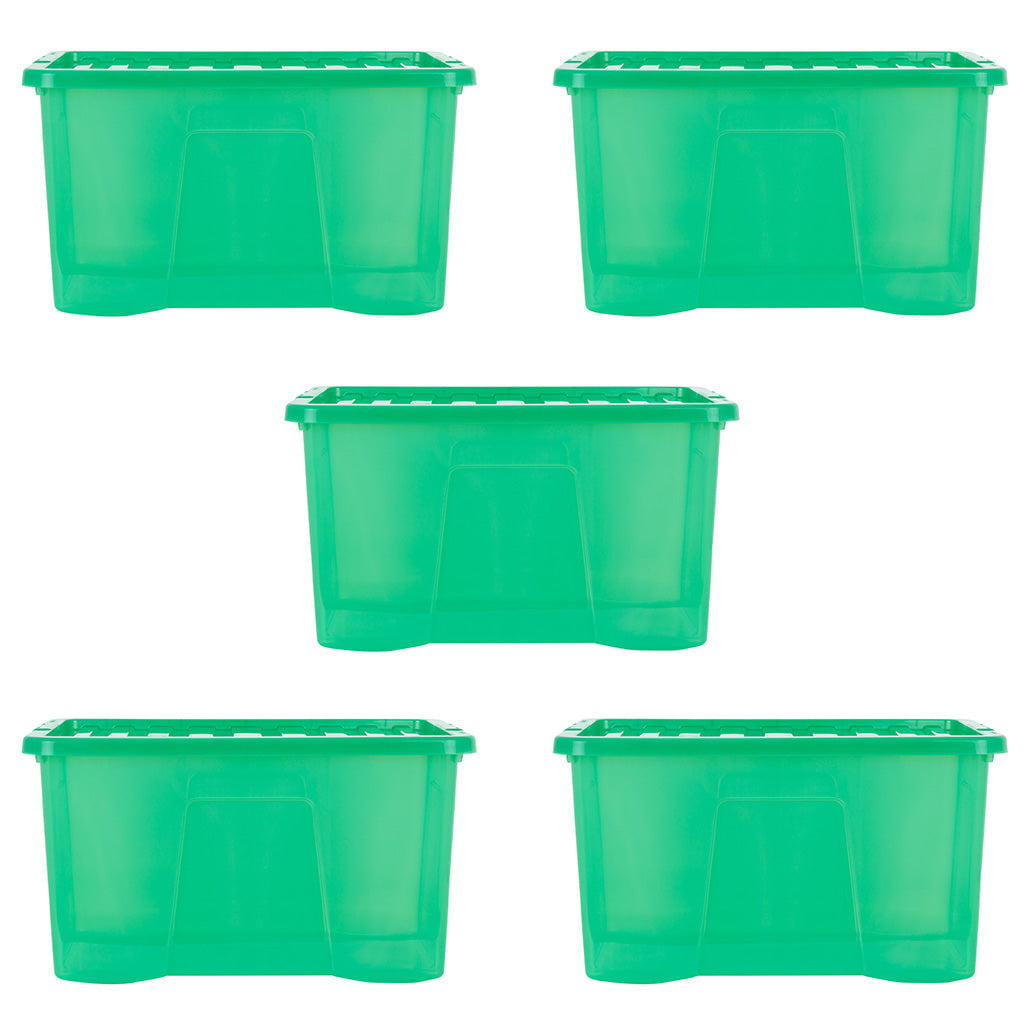 Pack of 5 Wham Crystal 60L Tinted Green Box and Lid