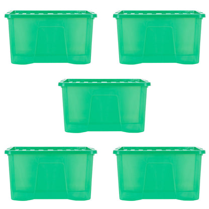 Pack of 5 Wham Crystal 60L Tinted Green Box and Lid