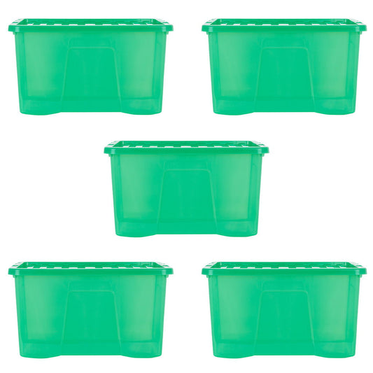 Pack of 5 Wham Crystal 60L Tinted Green Box and Lid