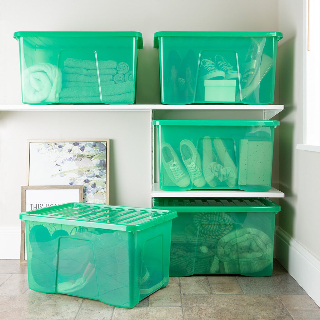 Pack of 5 Wham Crystal 60L Tinted Green Box and Lid