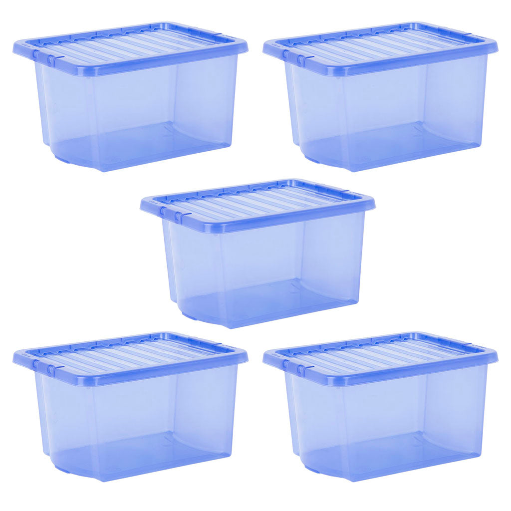 Pack of 5 Wham Crystal 28L Tinted Blue Box and Lid