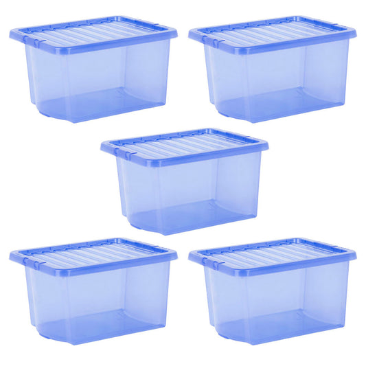 Pack of 5 Wham Crystal 28L Tinted Blue Box and Lid