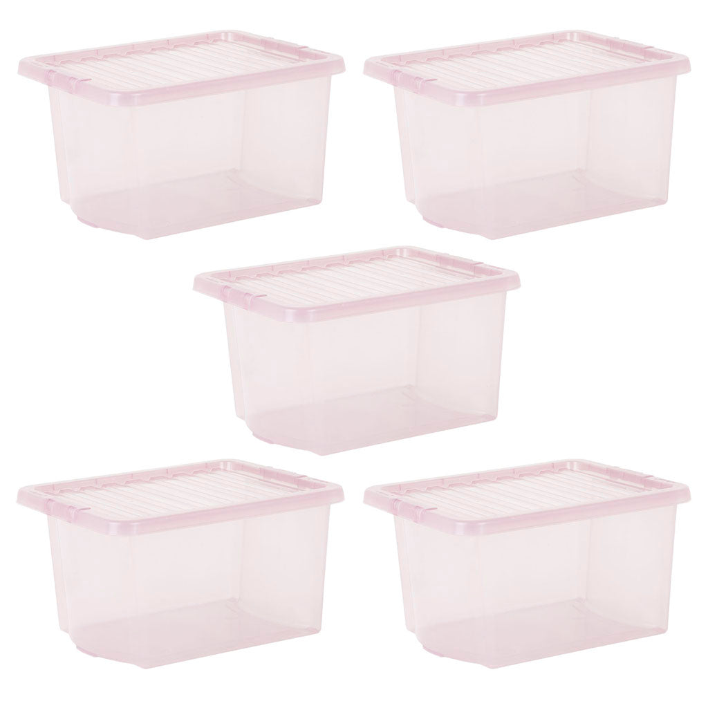Pack of 5 Wham Crystal 28L Tinted Pink Box and Lid