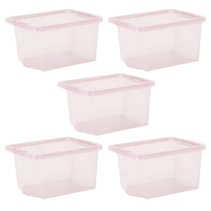 Pack of 5 Wham Crystal 28L Tinted Pink Box and Lid
