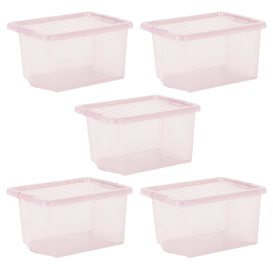Pack of 5 Wham Crystal 28L Tinted Pink Box and Lid