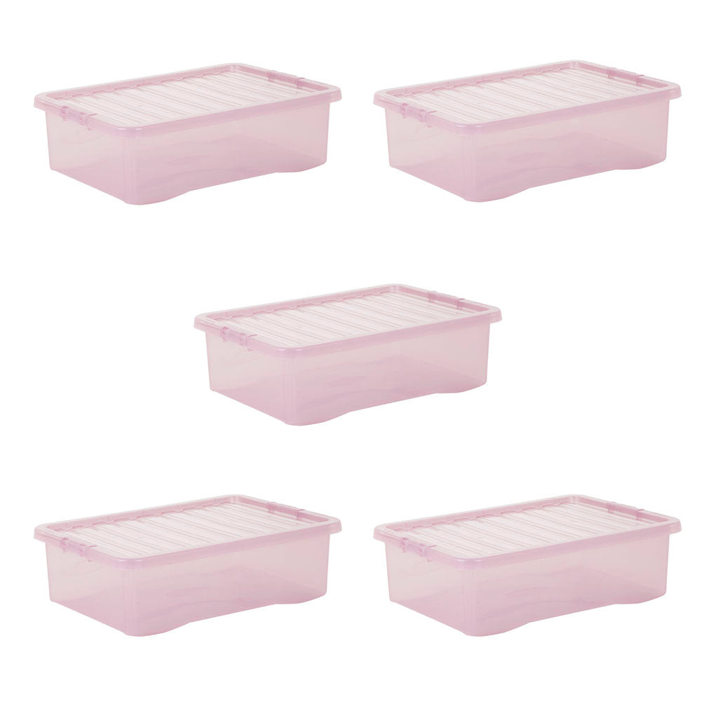 Pack of 5 Wham Crystal 32L Tinted Pink Box and Lid