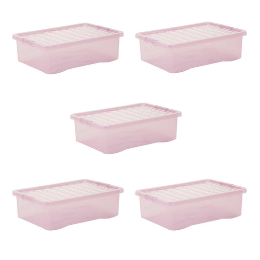 Pack of 5 Wham Crystal 32L Tinted Pink Box and Lid