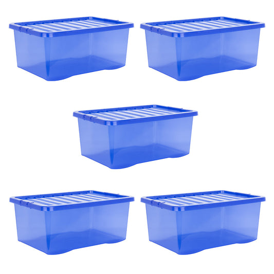Pack of 5 Wham Crystal 45L Tinted Blue Box and Lid