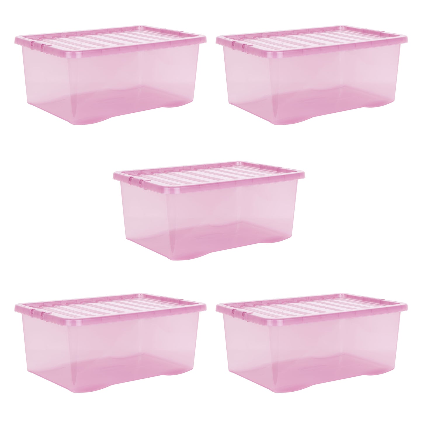 Pack of 5 Wham Crystal 45L Tinted Pink Box and Lid