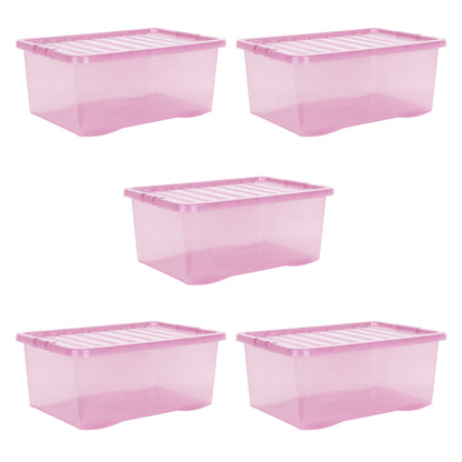 Pack of 5 Wham Crystal 45L Tinted Pink Box and Lid
