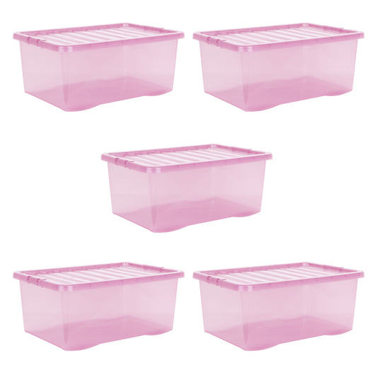 Pack of 5 Wham Crystal 45L Tinted Pink Box and Lid