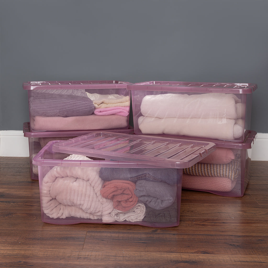 Pack of 5 Wham Crystal 45L Tinted Pink Box and Lid