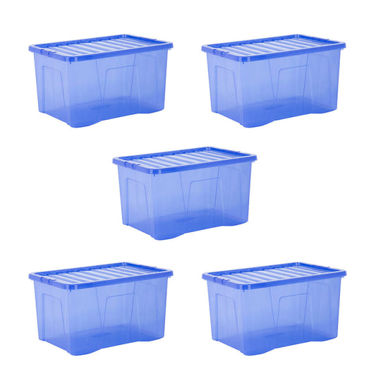 Pack of 5 Wham Crystal 60L Tinted Blue Box and Lid