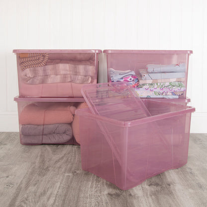 Pack of 5 Wham Crystal 60L Tinted Pink Box and Lid