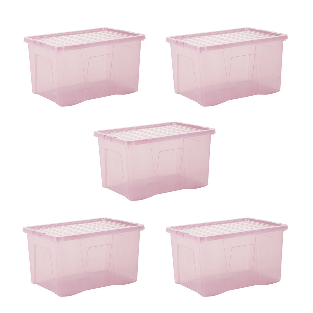Pack of 5 Wham Crystal 60L Tinted Pink Box and Lid
