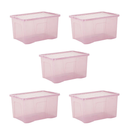 Pack of 5 Wham Crystal 60L Tinted Pink Box and Lid