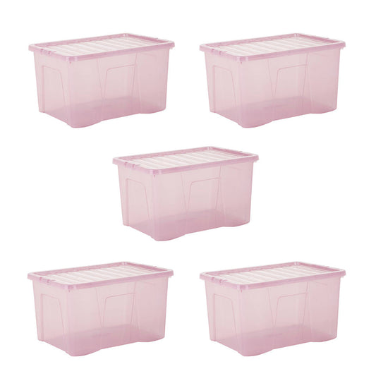 Pack of 5 Wham Crystal 60L Tinted Pink Box and Lid
